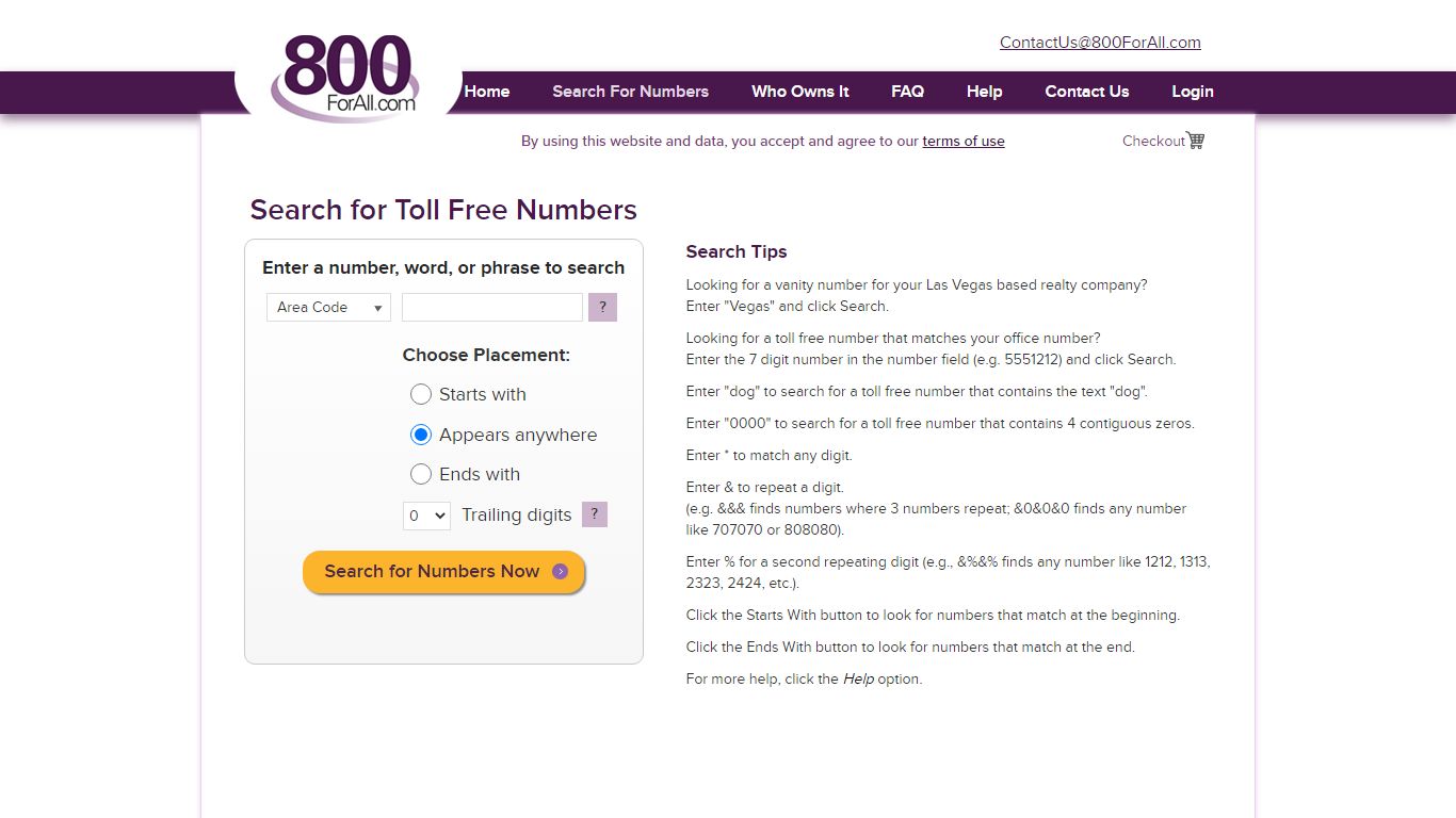 Search for Toll Free Numbers - 800ForAll.com