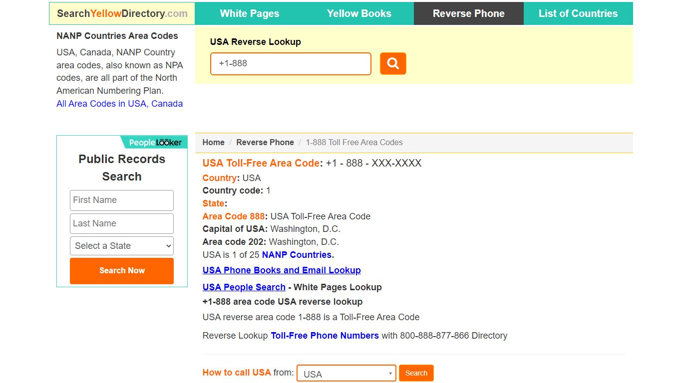 Toll Free Area Code 888 Reverse Phone Number Lookup